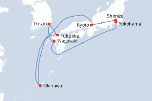 Carte itinéraire croisière - 12 jours au départ de Yokohama - Asie