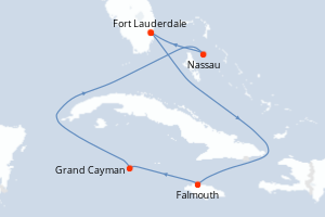 Carte itinéraire croisière - 6 jours au départ de Fort Lauderdale - Caraïbes Bahamas