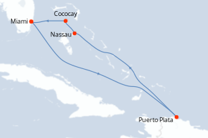 Carte itinéraire croisière - 6 jours au départ de Miami - Caraïbes Bahamas
