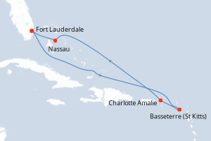 Carte itinéraire croisière - 7 jours au départ de Fort Lauderdale - Caraïbes Bahamas