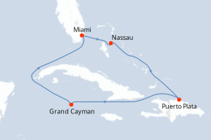 Carte itinéraire croisière - 7 jours au départ de Miami - Caraïbes Bahamas