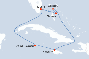 Carte itinéraire croisière - 7 jours au départ de Miami - Caraïbes Bahamas