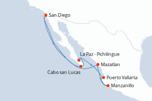 Carte itinéraire croisière - 11 jours au départ de San Diego - Amérique du Nord