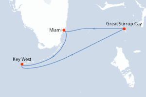 Carte itinéraire croisière  - 4 jours au départ de Miami - Caraïbes Bahamas