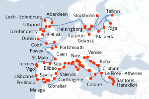 Carte itinéraire croisière - 79 jours au départ de Stockholm - Tour du Monde