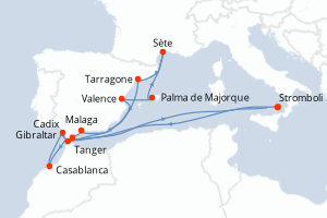 Carte itinéraire croisière - 14 jours au départ de Stromboli - Méditerranée