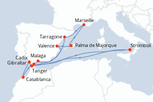 Carte itinéraire croisière - 14 jours au départ de Stromboli - Méditerranée