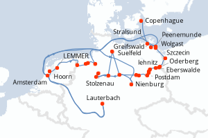 Carte itinéraire croisière - 18 jours au départ de Amsterdam - Europe du Nord