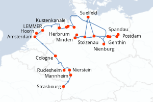 Carte itinéraire croisière - 16 jours au départ de Strasbourg - Elbe