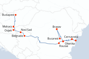 Carte itinéraire croisière Le Danube et la péninsule balkanique - De Budapest à Bucarest - 11 jours au départ de Budapest - Danube