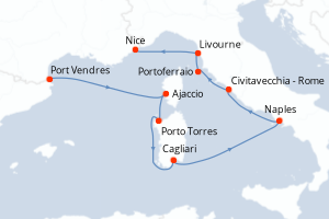 Carte itinéraire croisière - 11 jours au départ de Port Vendres - Méditerranée