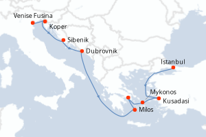 Carte itinéraire croisière - 10 jours au départ de Venise Fusina - Méditerranée