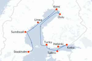 Carte itinéraire croisière - 11 jours au départ de Stockholm - Baltique