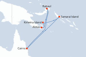 Carte itinéraire croisière - 9 jours au départ de Cairns - Australie Nouvelle Zélande