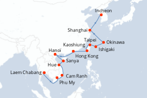 Carte itinéraire croisière  - 22 jours au départ de Laem Chabang - Asie