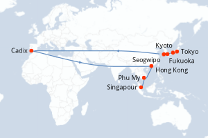 Carte itinéraire croisière - 14 jours au départ de Tokyo - Asie