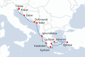 Carte itinéraire croisière - 10 jours au départ de Le Piree - Athenes - Méditerranée