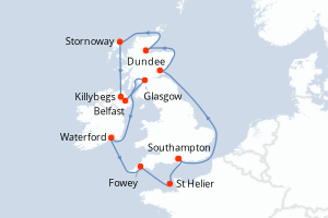 Carte itinéraire croisière  - 12 jours au départ de Southampton - Europe du Nord