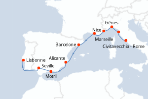 Carte itinéraire croisière - 10 jours au départ de Civitavecchia - Rome - Atlantique