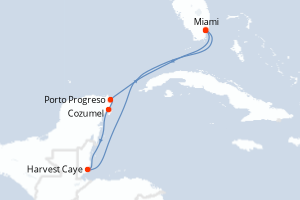 Carte itinéraire croisière - 7 jours au départ de Miami - Caraïbes Bahamas