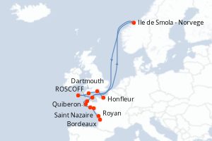 Carte itinéraire croisière - 11 jours au départ de Bordeaux - Atlantique