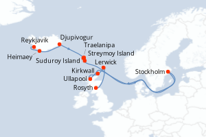 Carte itinéraire croisière - 12 jours au départ de Rosyth - Europe du Nord