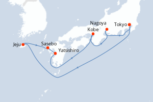 Carte itinéraire croisière - 9 jours au départ de Tokyo - Asie