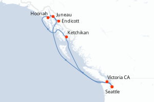 Carte itinéraire croisière - 7 jours au départ de Seattle - Alaska