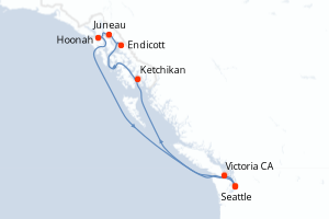 Carte itinéraire croisière - 7 jours au départ de Seattle - Alaska