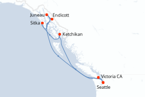 Carte itinéraire croisière - 7 jours au départ de Seattle - Alaska