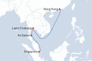 Carte itinéraire croisière - 10 jours au départ de Hong Kong - Asie