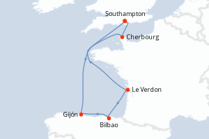 Carte itinéraire croisière - 7 jours au départ de Southampton - Europe du Nord