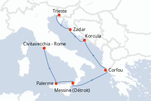 Carte itinéraire croisière - 7 jours au départ de Civitavecchia - Rome - Méditerranée
