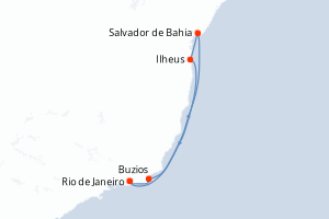 carte itinéraire croisière Brésil 6 jours au départ du port de Rio de Janeiro