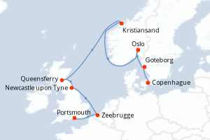 Carte itinéraire croisière - 10 jours au départ de Portsmouth - Europe du Nord