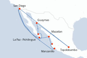 Carte itinéraire croisière - 18 jours au départ de San Diego - Amérique du Nord
