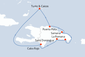 Carte itinéraire croisière - 7 jours au départ de La Romana - Caraïbes Bahamas