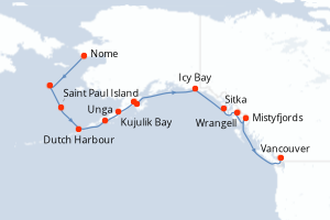Carte itinéraire croisière - 16 jours au départ de Nome - Alaska