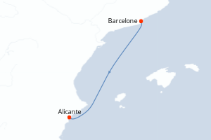 Carte itinéraire croisière - 1 jours au départ de Barcelone - Méditerranée