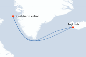 Carte itinéraire croisière - 14 jours au départ de Reykjavik - Europe du Nord