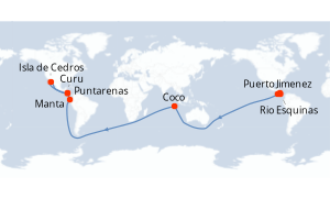 Carte itinéraire croisière - 7 jours au départ de Puntarenas - Amérique du Sud
