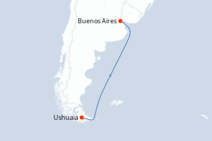 Carte itinéraire croisière - 6 jours au départ de Ushuaia - Amérique du Sud