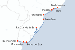 Carte itinéraire croisière - 10 jours au départ de Buenos Aires - Amérique du Sud
