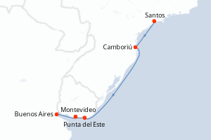 Carte itinéraire croisière - 5 jours au départ de Santos - Amérique du Sud