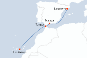 Carte itinéraire croisière - 5 jours au départ de Barcelone - Iles Canaries