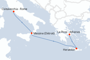 Carte itinéraire croisière - 4 jours au départ de Civitavecchia - Rome - Méditerranée