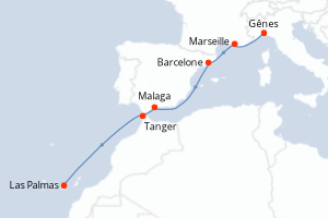 Carte itinéraire croisière - 7 jours au départ de Genes - Iles Canaries