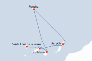 Carte itinéraire croisière - 7 jours au départ de Las Palmas - Iles Canaries