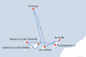 Carte itinéraire croisière - 7 jours au départ de Las Palmas - Iles Canaries