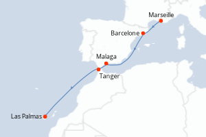 Carte itinéraire croisière - 6 jours au départ de Marseille - Iles Canaries